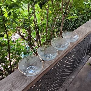 Vintage Set of 4 KIG Indonesia  Frosted Clear Ivy Grape Gold Trim